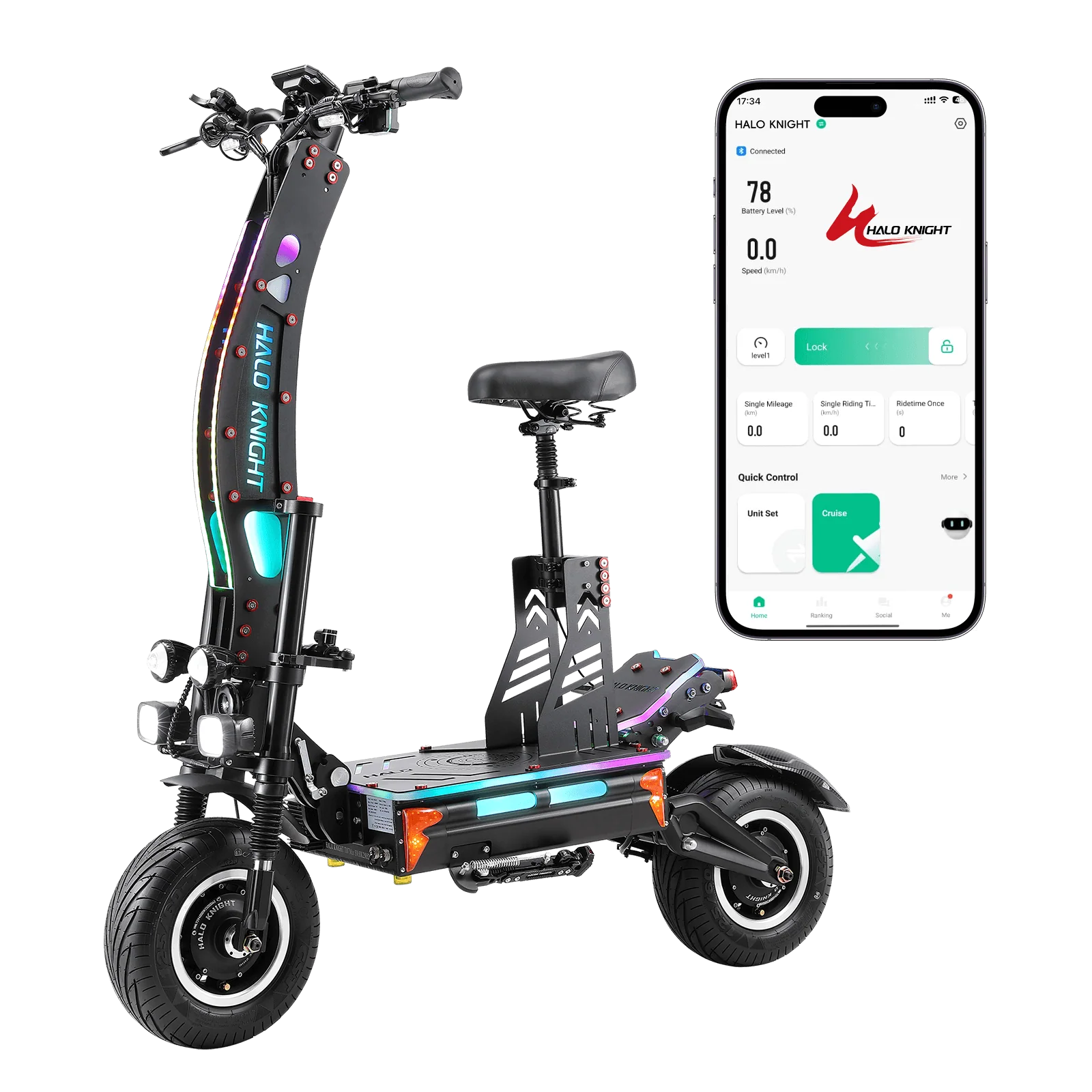 HALO KNIGHT T107Max 72V 8000W 50AH Double scooter électrique à moteur