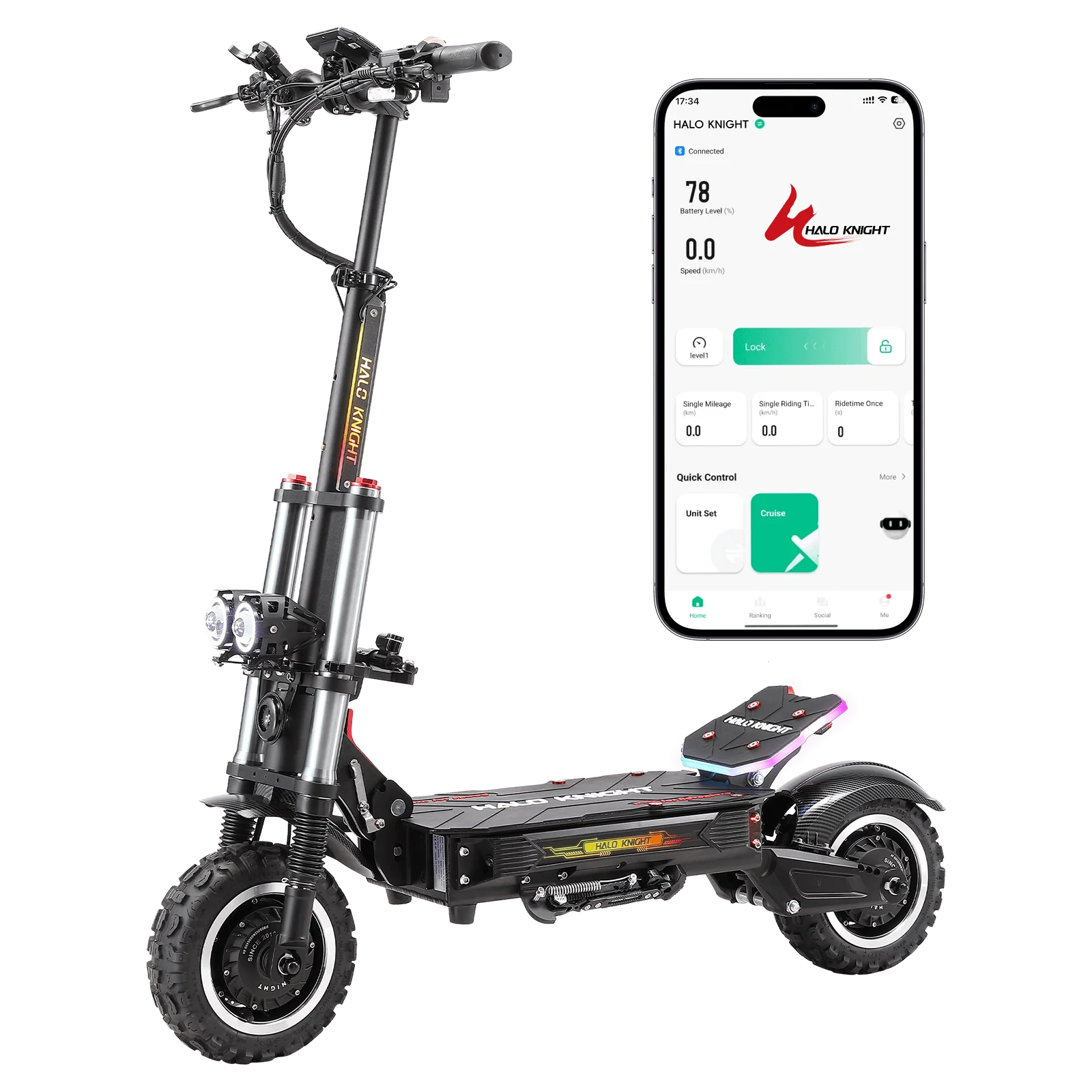 HALO KNIGHT Trottinette électrique à double moteur T107Pro 60V 6000W 38, 4Ah