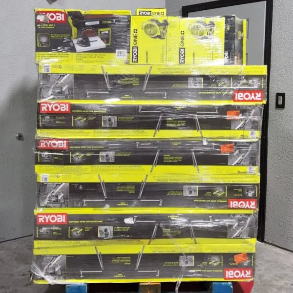 Ryobi tools Europe: Neue Ryobi ONE+ Paletten mit Bohrmaschinen, Multifunktionswerkzeugen, Akkus und Zubehör. Verkauf an Gewerbetreibende, Lieferung nach Frankreich und Europa.