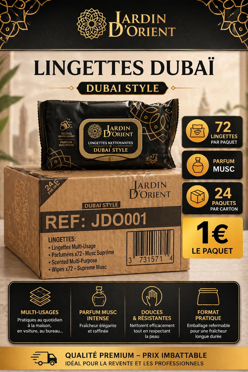 Lingettes Nettoyantes Multi-Usages Dubaï Style - Jardin d'Orient (Parfum Musc Suprême x72