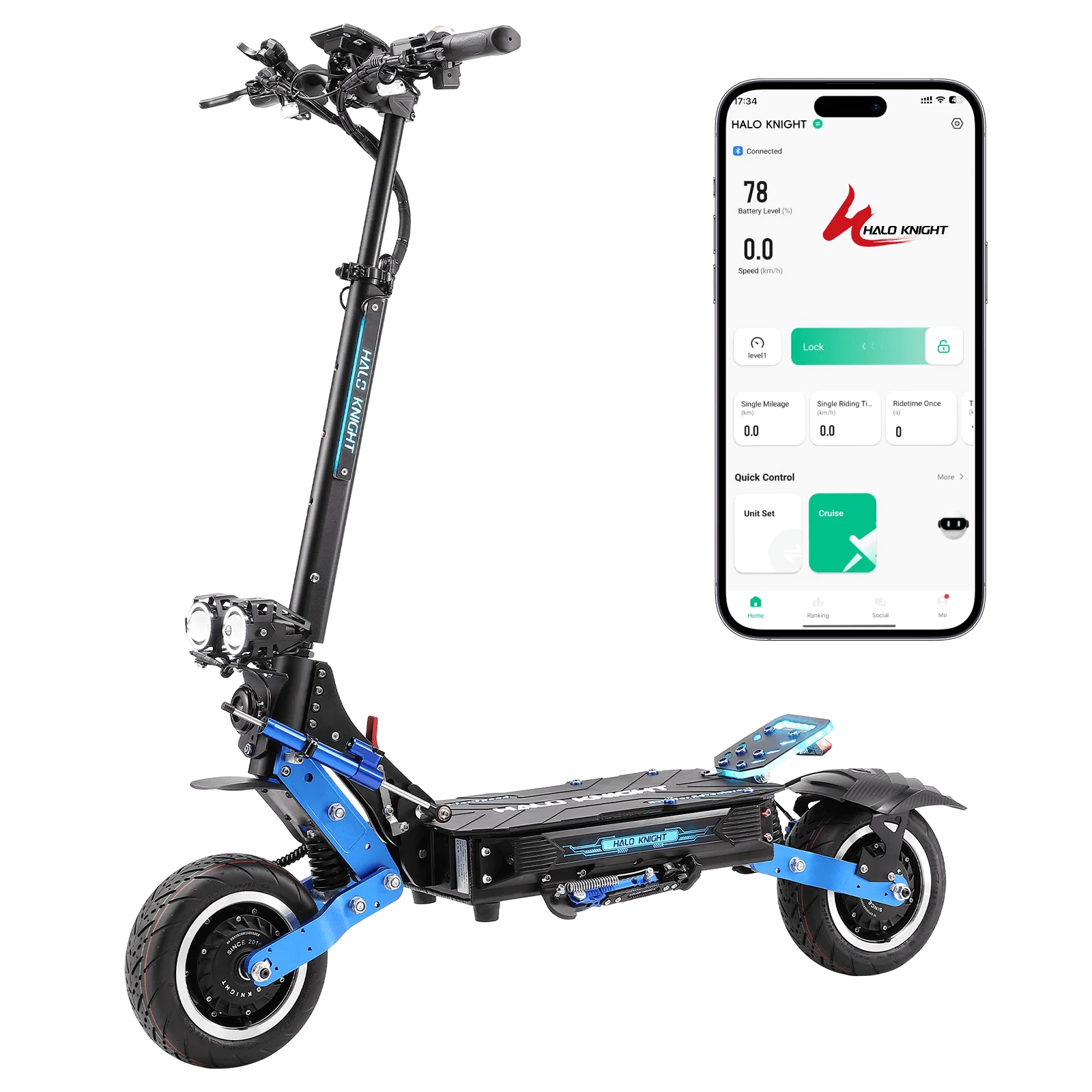 HALO KNIGHT Trottinette électrique à double moteur T108Pro 60V 6000W 38, 4Ah