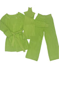 Ensemble 3 pièces gilet débardeur et pantalon palazzo anis