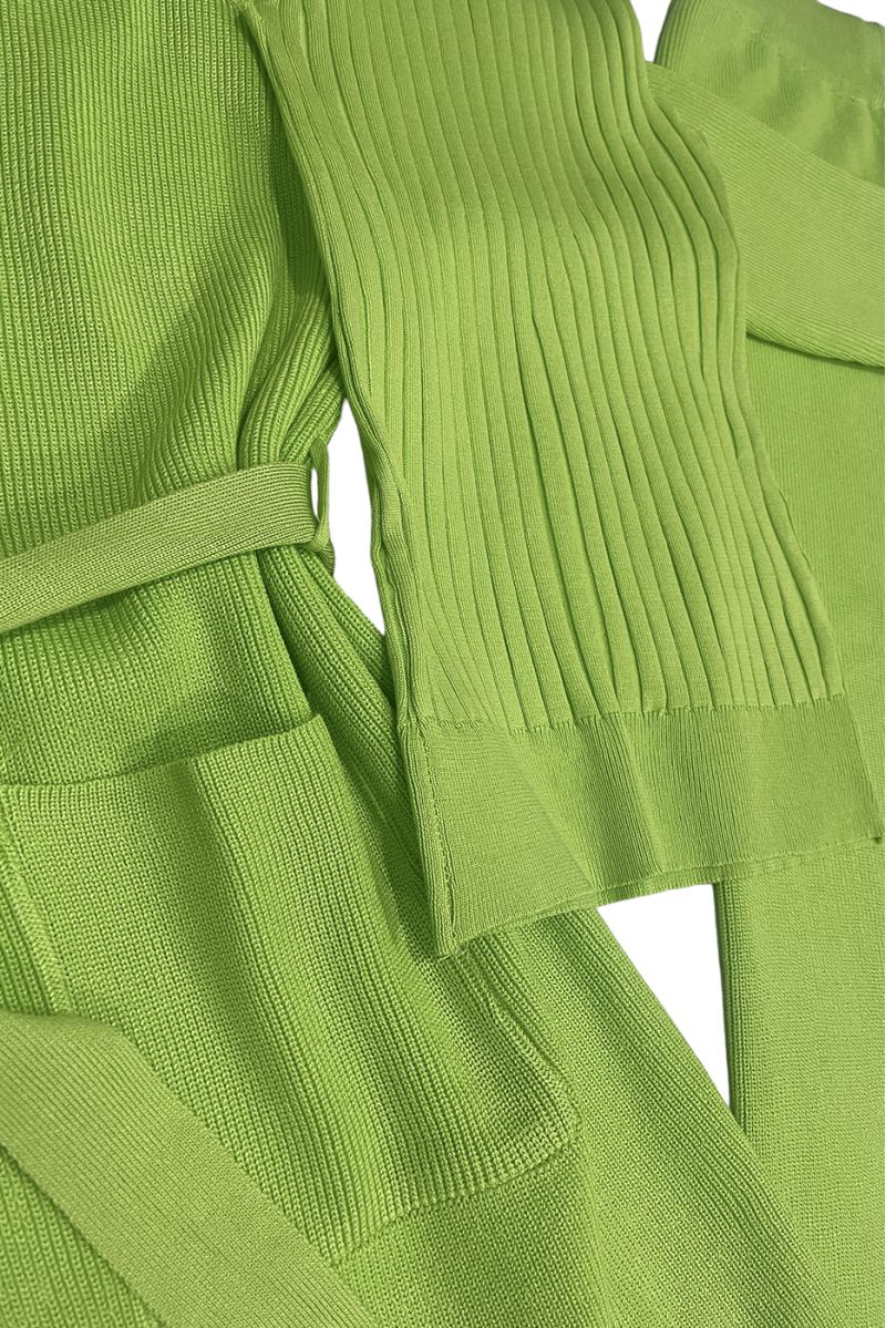 Ensemble 3 pièces gilet débardeur et pantalon palazzo anis