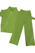 Ensemble pull col roulé tombant over size et palazzo anis