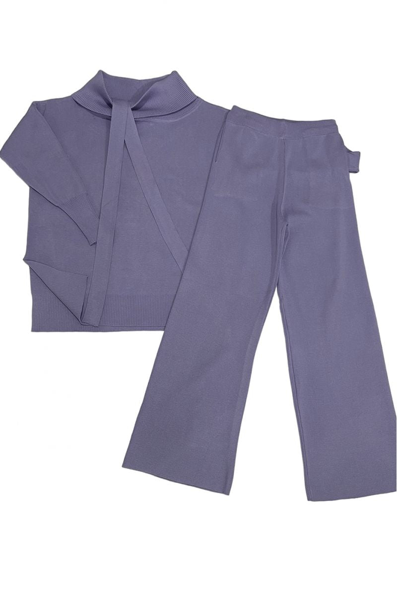 Ensemble pull col roulé tombant over size et palazzo violet
