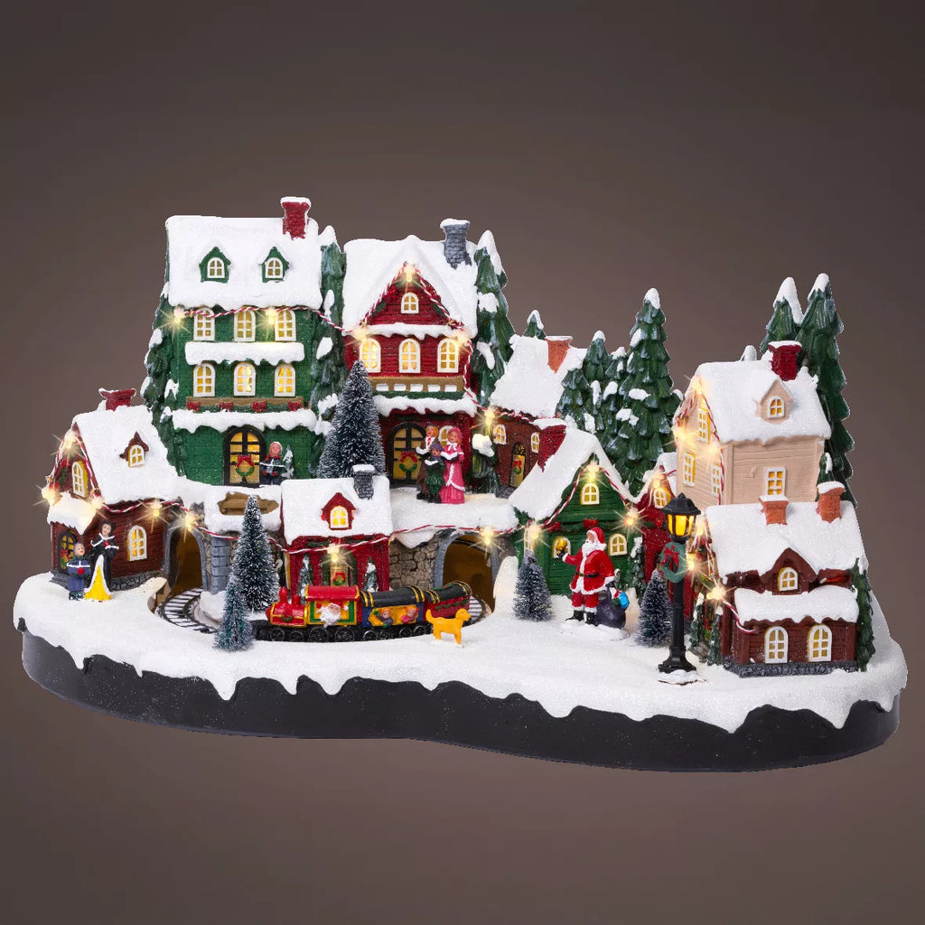 Village de Noël lumineux animé et musical Bourgade enneigée